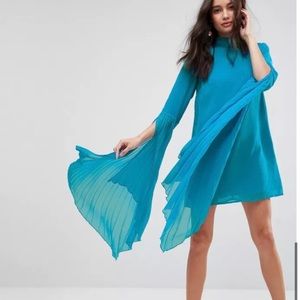 Dramatic Pleated Sleeve Mini Shift Dress